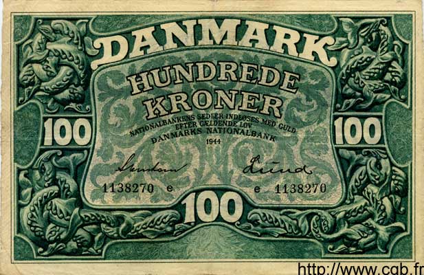 100 Kroner DANEMARK  1944 P.039a TTB