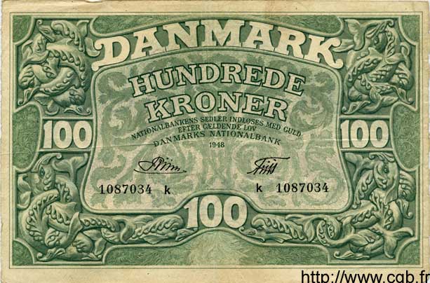 100 Kroner DENMARK  1948 P.040 VF-