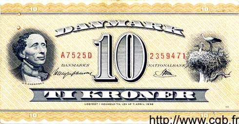 10 Kroner DENMARK  1952 P.043d VF
