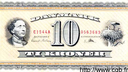 10 Kroner DENMARK  1954 P.044a VF
