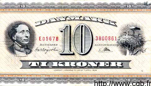 10 Kroner DINAMARCA  1956 P.044d BB