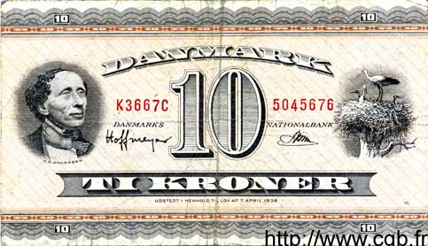 10 Kroner DINAMARCA  1966 P.044f BC