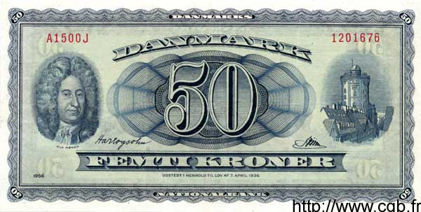 50 Kroner Remplacement DINAMARCA  1956 P.045r1 MBC