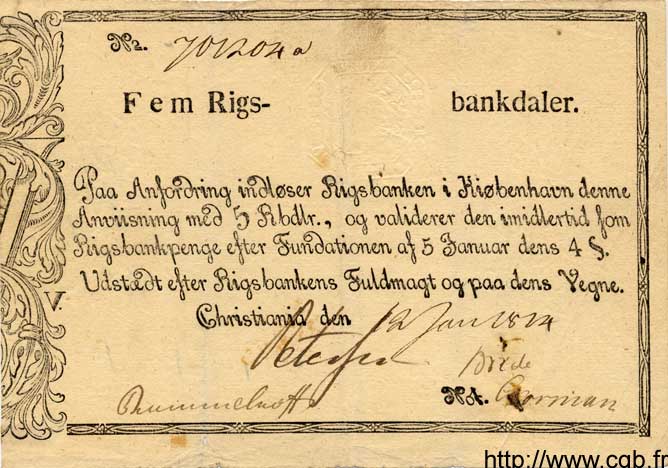 5 Rigsbankdaler NORVÈGE  1814 P.A13 TTB