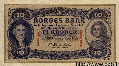 10 Kroner NORVÈGE  1929 P.08b SUP