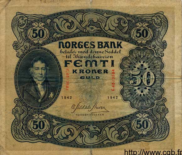 50 Kroner NORVÈGE  1942 P.09d S