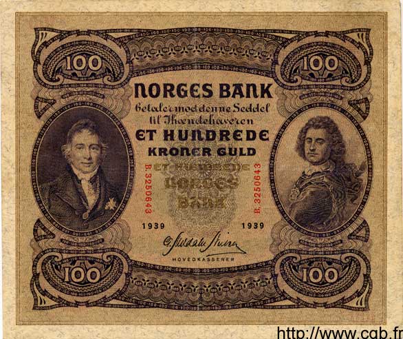 100 Kroner NORVÈGE  1939 P.10c MBC+