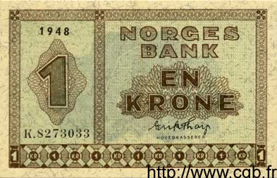 1 Krone NORWAY  1948 P.15b AU-