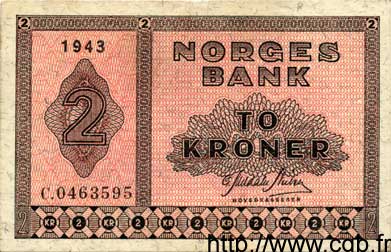 2 Kroner NORVÈGE  1943 P.16a q.SPL