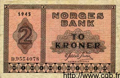 2 Kroner NORVÈGE  1945 P.16a SS