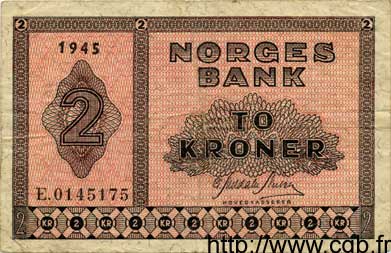 2 Kroner NORWAY  1945 P.16a VF-