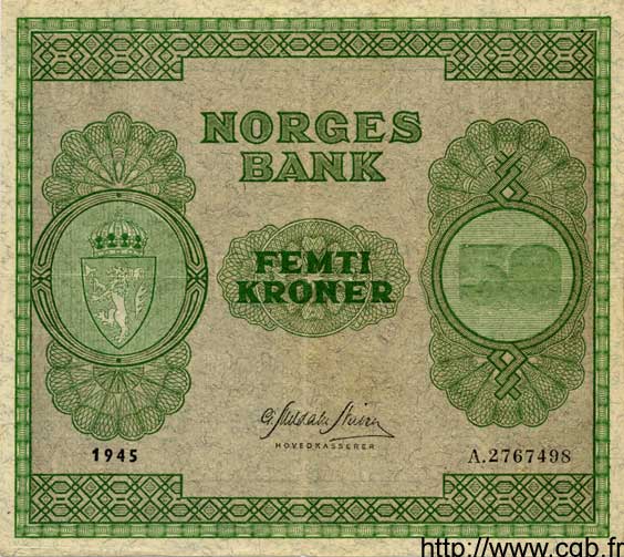 50 Kroner NORVÈGE  1945 P.27a TTB