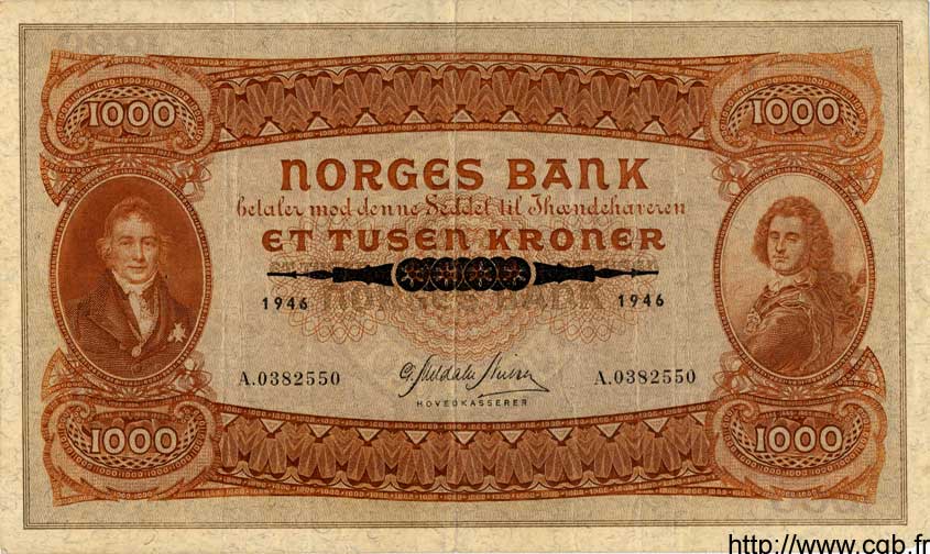 1000 Kroner NORVÈGE  1946 P.29a TTB