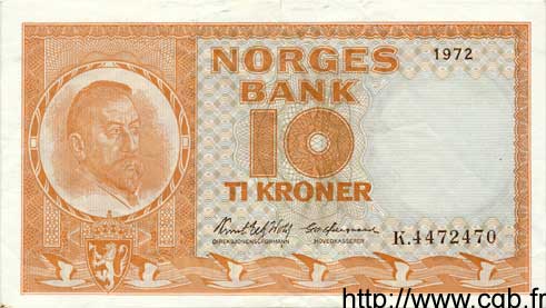 10 Kroner NORVÈGE  1972 P.31f SUP