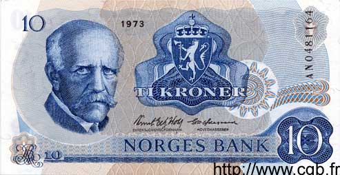 10 Kroner NORVÈGE  1973 P.36a fST+