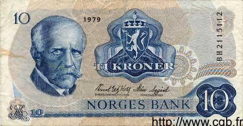 10 Kroner NORWAY  1979 P.36c VF