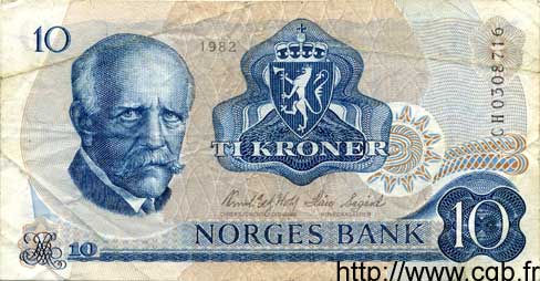 10 Kroner NORVÈGE  1982 P.36c VF