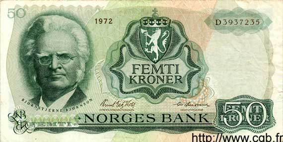 50 Kroner NORVÈGE  1972 P.37b fVZ
