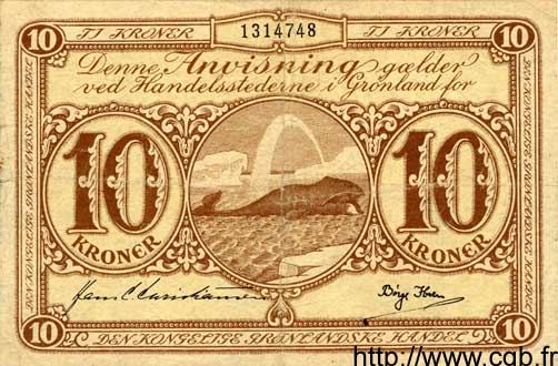 10 Kroner GROENLANDIA  1953 P.19b MB