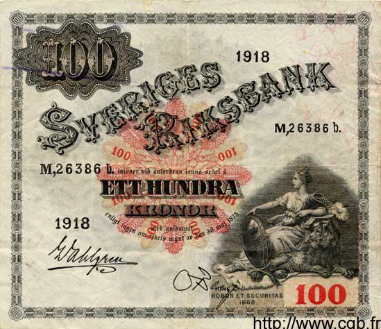 100 Kronor SUÈDE  1918 P.36a SS