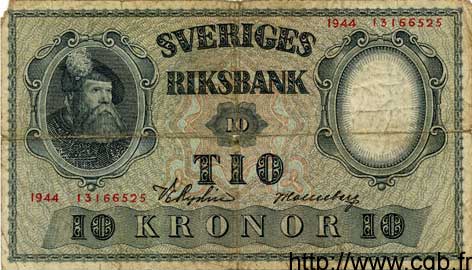10 Kronor SUÈDE  1944 P.40d RC+