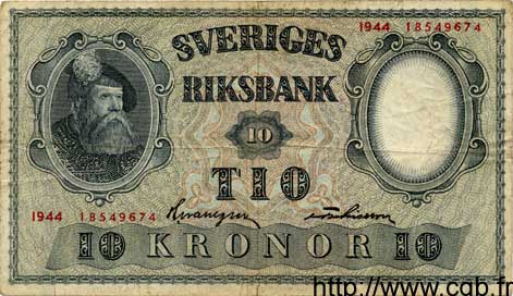 10 Kronor SUÈDE  1944 P.40d TTB