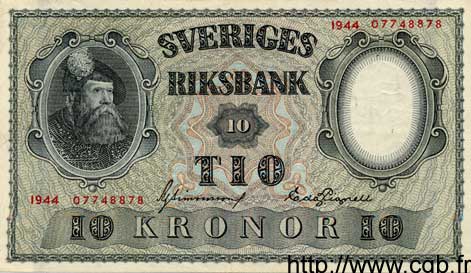 10 Kronor SWEDEN  1944 P.40d XF+