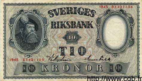 10 Kronor SUÈDE  1945 P.40d q.SPL a SPL