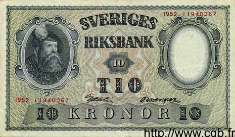 10 Kronor SWEDEN  1951 P.40g VF+
