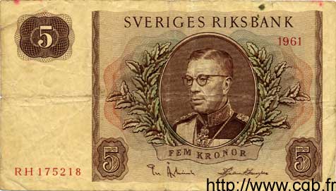 5 Kronor SUÈDE  1961 P.42b TB