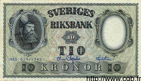 10 Kronor SWEDEN  1955 P.43c VF+