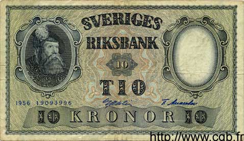 10 Kronor SWEDEN  1956 P.43b VF