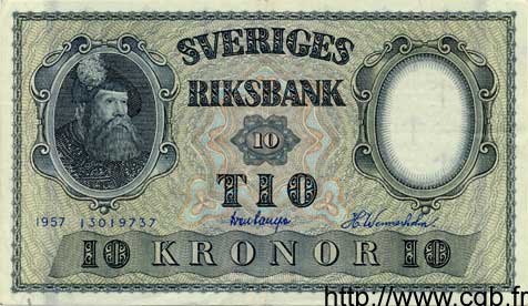 10 Kronor SUÈDE  1957 P.43c TTB+ à SUP