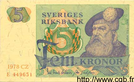 5 Kronor SWEDEN  1978 P.51d UNC-