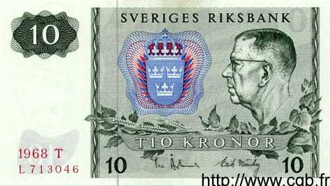 10 Kronor SWEDEN  1968 P.52b UNC