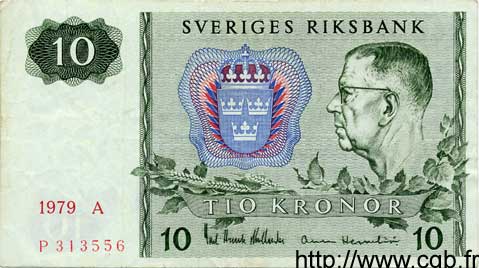 10 Kronor SUÈDE  1979 P.52d TTB