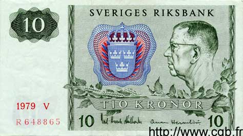 10 Kronor SUÈDE  1979 P.52d XF