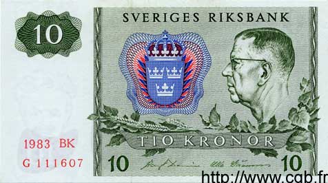 10 Kronor SWEDEN  1983 P.52e UNC
