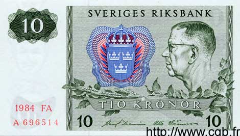 10 Kronor SUÈDE  1984 P.52e NEUF