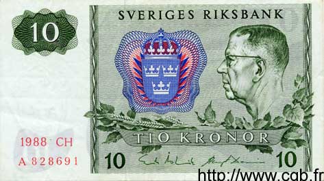 10 Kronor SUÈDE  1988 P.52e SUP