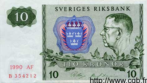 10 Kronor SUÈDE  1990 P.52e SUP+