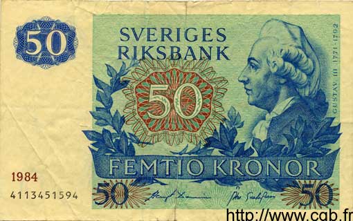 50 Kronor SUÈDE  1984 P.53d TTB