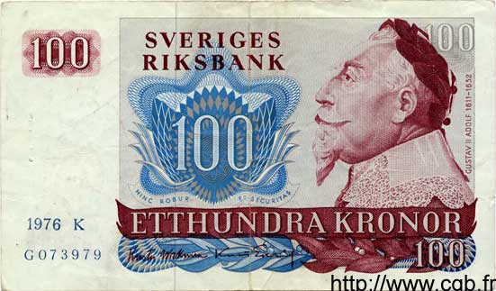 100 Kronor SUÈDE  1976 P.54b TTB