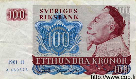 100 Kronor SWEDEN  1981 P.54c VF