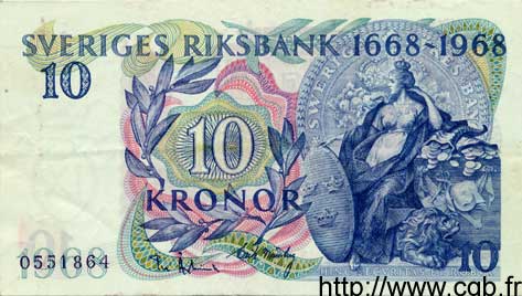 10 Kronor Commémoratif SUÈDE  1968 P.56a pr.SUP
