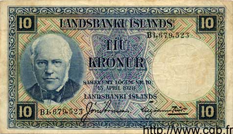 10 Kronur ICELAND  1934 P.28a F+