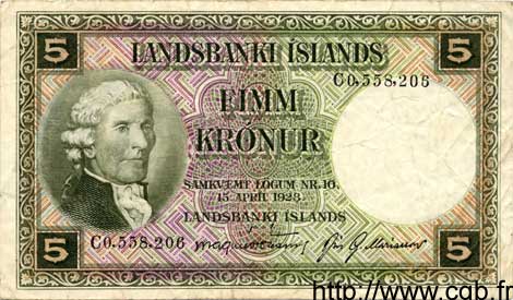 5 Kronur ISLANDE  1948 P.32a TB