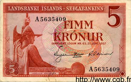 5 Kronur ISLANDE  1957 P.37b TTB