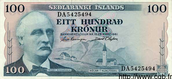 100 Kronur  ISLANDE  1961 P.44 SUP