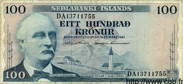100 Kronur ISLANDE  1961 P.44 TB